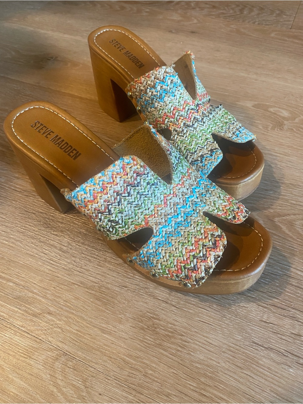 Steve Madden Multicolor Woven Platform Mules